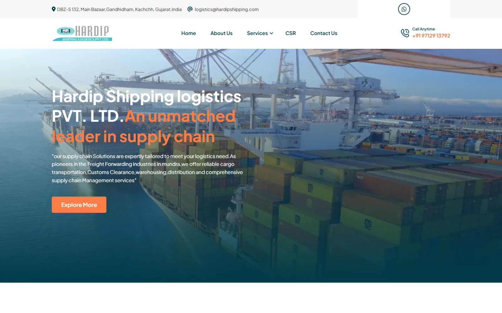 Hardip Shipping website built by Innovative (ISD)