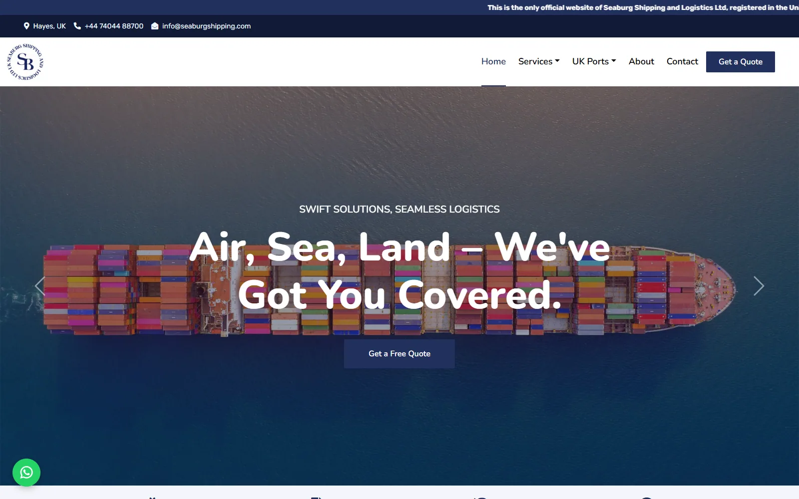 Seaburg Shipping website built by Innovative (ISD)